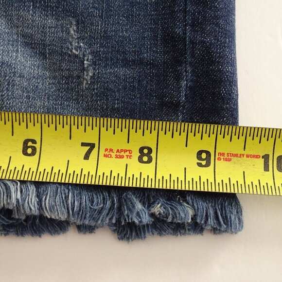 KanCan High Rise Distressed Denim Jean Shorts Women Size S Dark Wash Raw Hem NEW - Picture 12 of 12